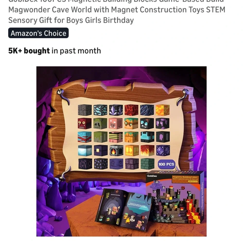 GobiDex 100PCS Magnetic Building Blocks Game-Based Build Magwonder Cave World